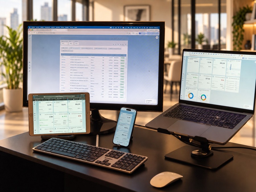 Screenshot pending: Biztana's Home panel showing the customizable KPI dashboard, connected live to SAP Business One